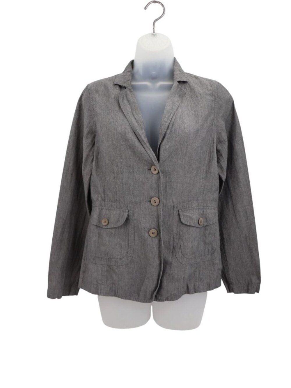 Eileen Fisher Gray Linen Blend Long Sleeve Lightweight Blazer Jacket XS